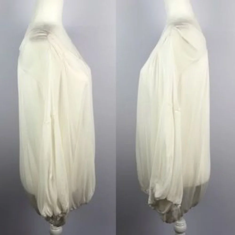 Free‎ People Cream Boho Long Sleeve Semi Sheer Blouse Size Large